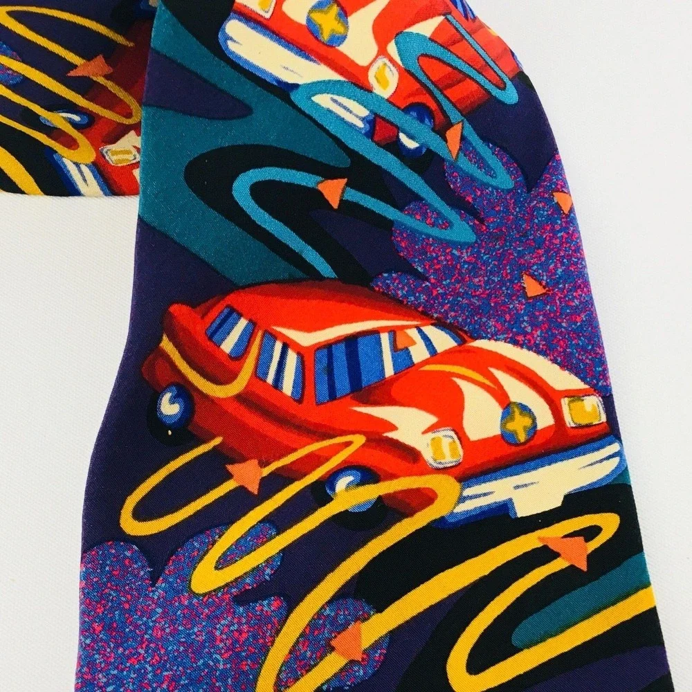 The Beatles Tie Drive My Car Purple Red 100% Silk 1991 Necktie Collector Classic